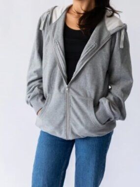 Clever Travel Companion Gray Zip Up Hoodie Hidden Security Pockets Anti-Theft